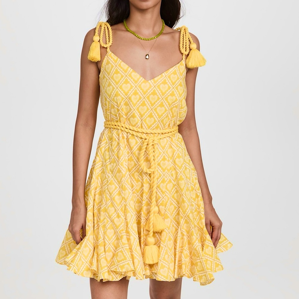 Nwt RHODE Casey Printed Tassel Dress Yellow